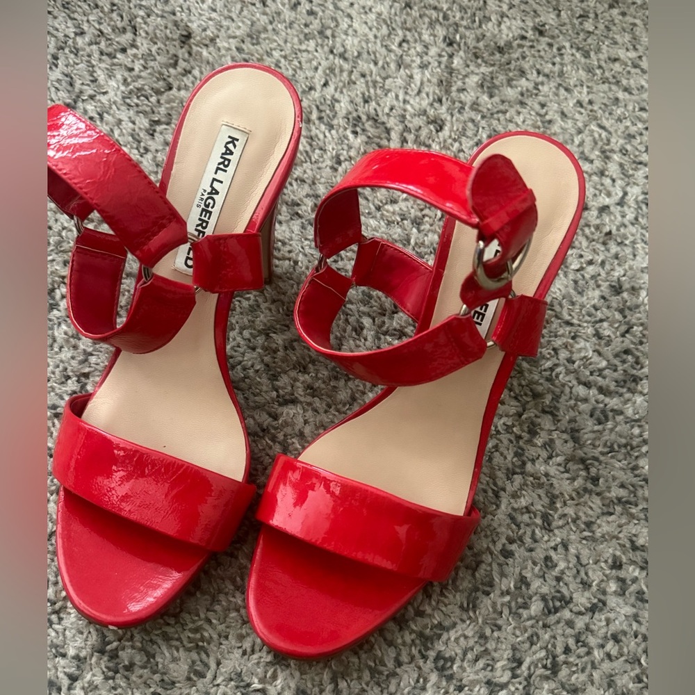 Karl Lagerfeld Red High Heeled Sandals - size 9.5 - Picture 2 of 8